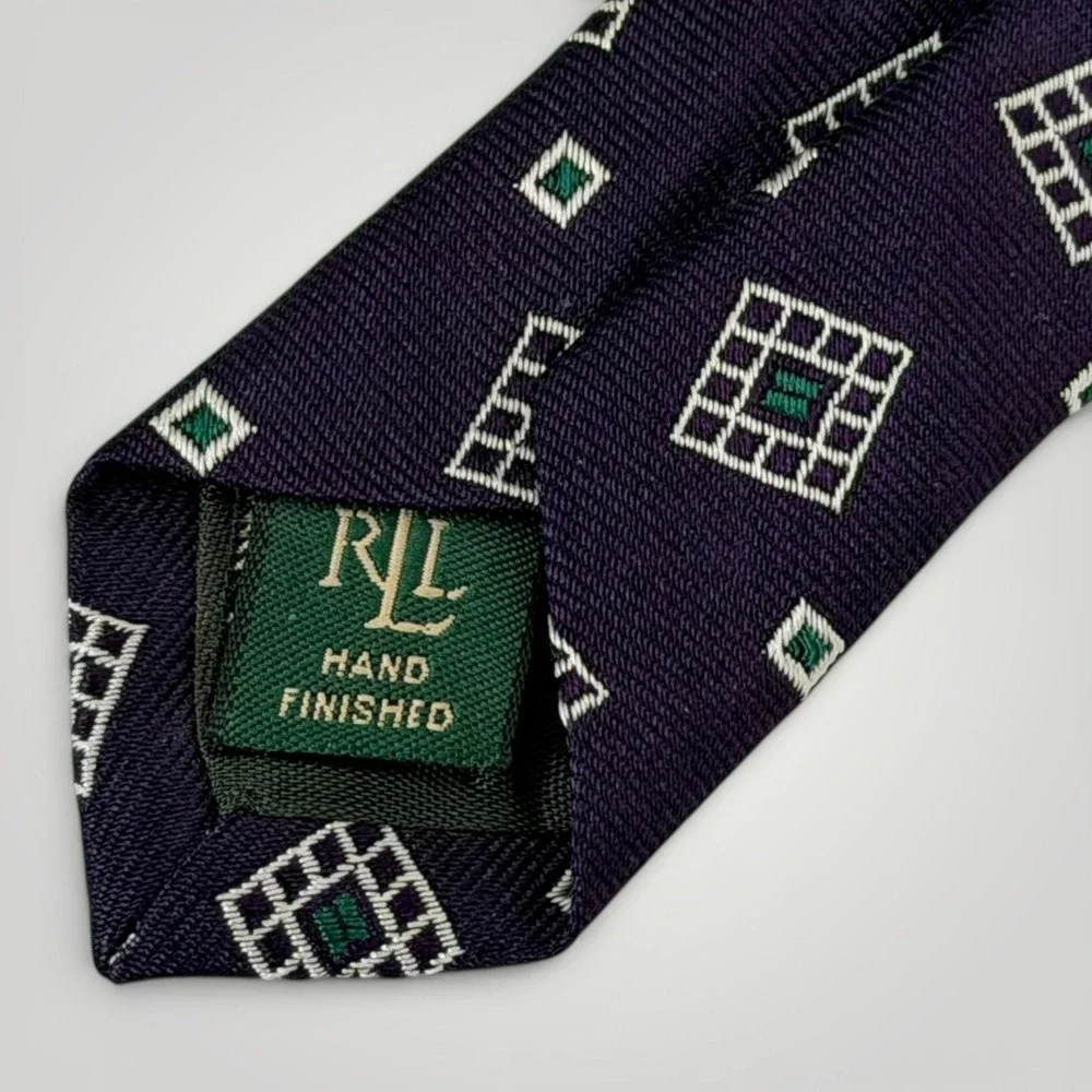 Lauren Ralph Lauren Silk Tie Purple Geometric USA Made‎ Classic Mens OS